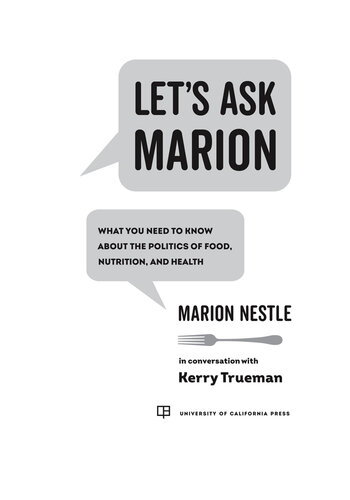 Let's Ask Marion: What You Need to Know about the Politics of Food, Nutrition, and Health 2020