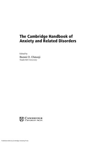 The Cambridge Handbook of Anxiety and Related Disorders 2019